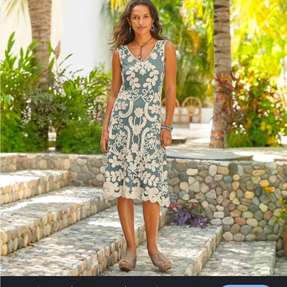 Sundance Teal Midi Dress with Cream Lace Overlay